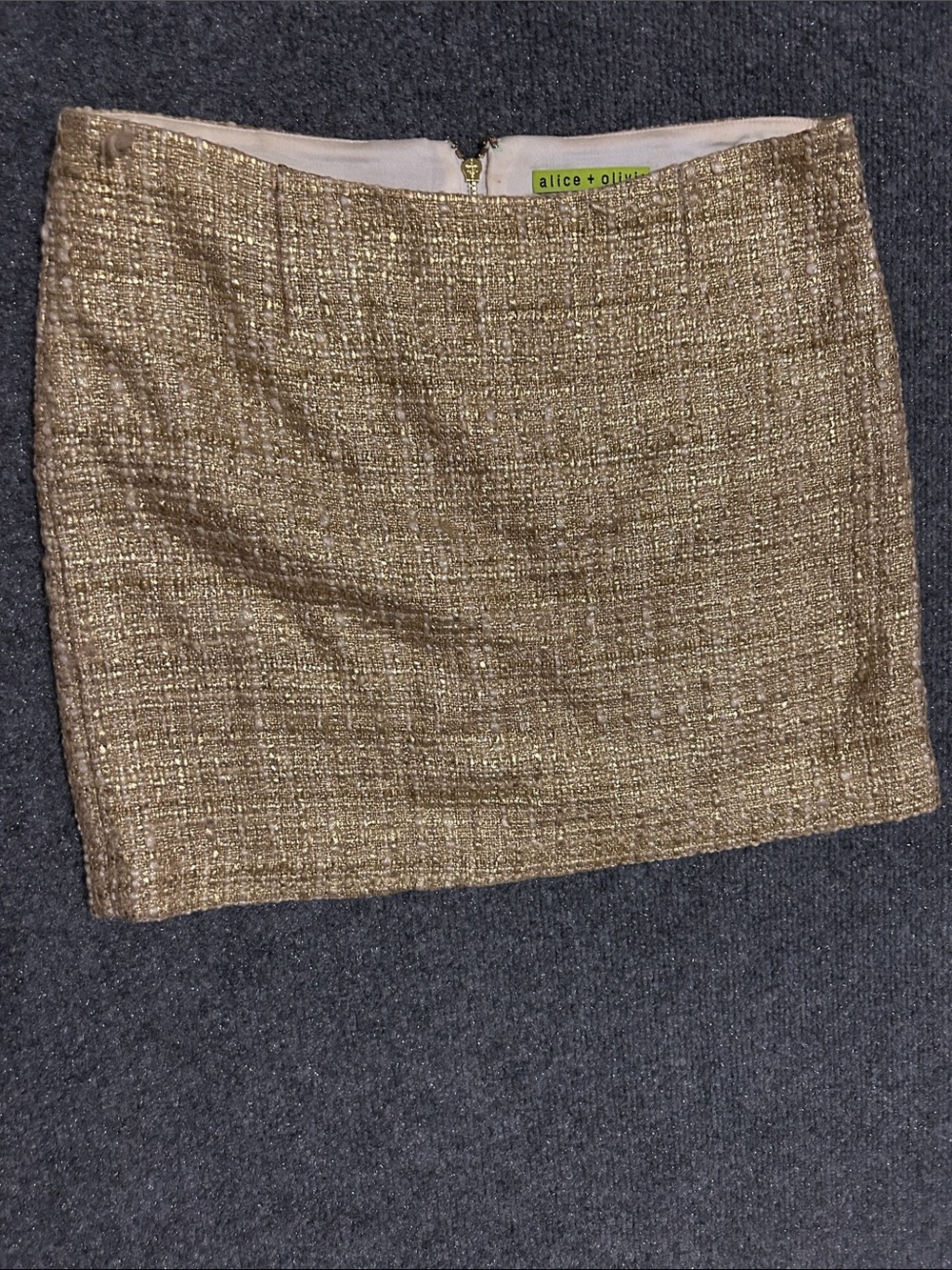 alice + olivia Metallic Gold Tweed Mini Skirt
